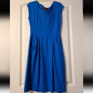 Chadwicks Blue Pleated Midi Dress with Cowl Neck